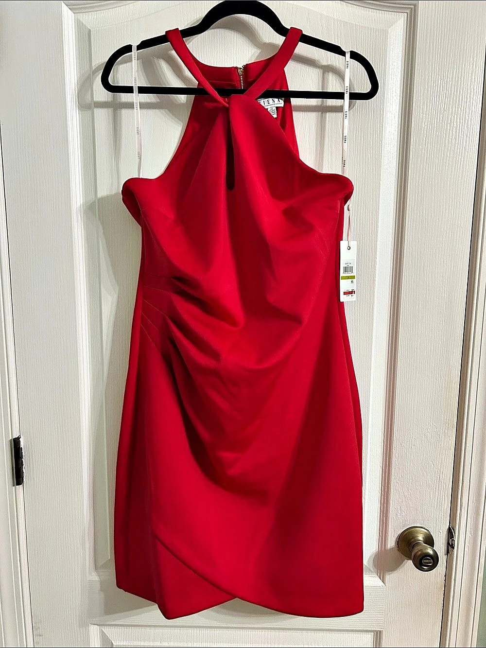 Siena Twist Key Hole Halter Neck Faux Wrap Dress Red Size 14 NWT